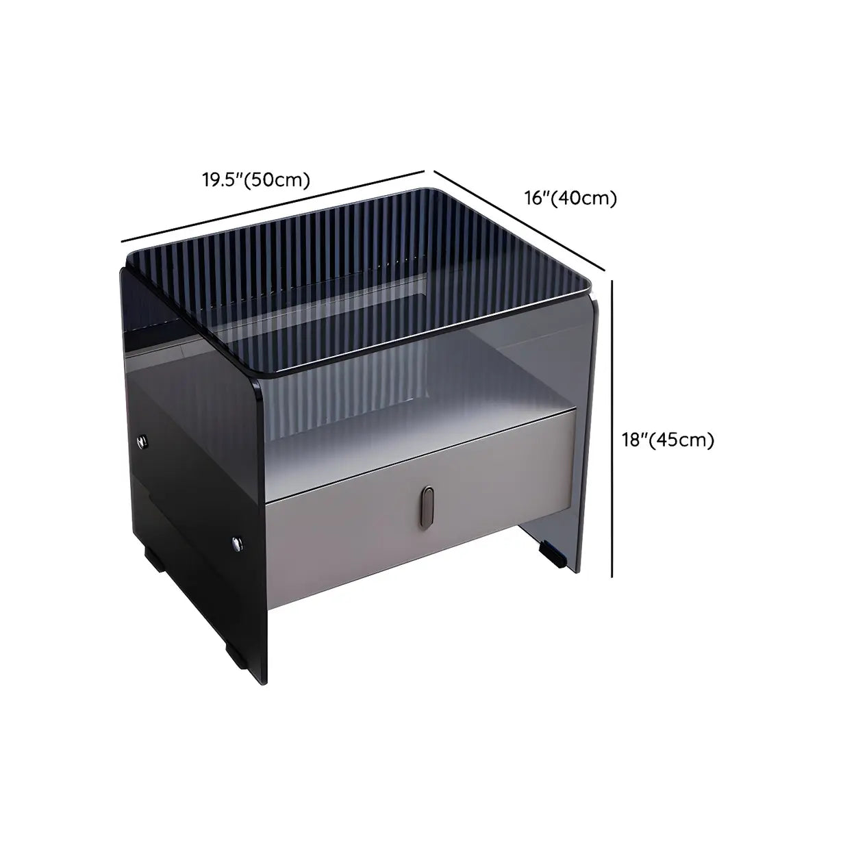 Modern Black Glass Nightstand with Drawer