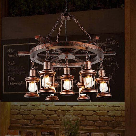 Vintage Nautical Metal Lantern Chandelier
