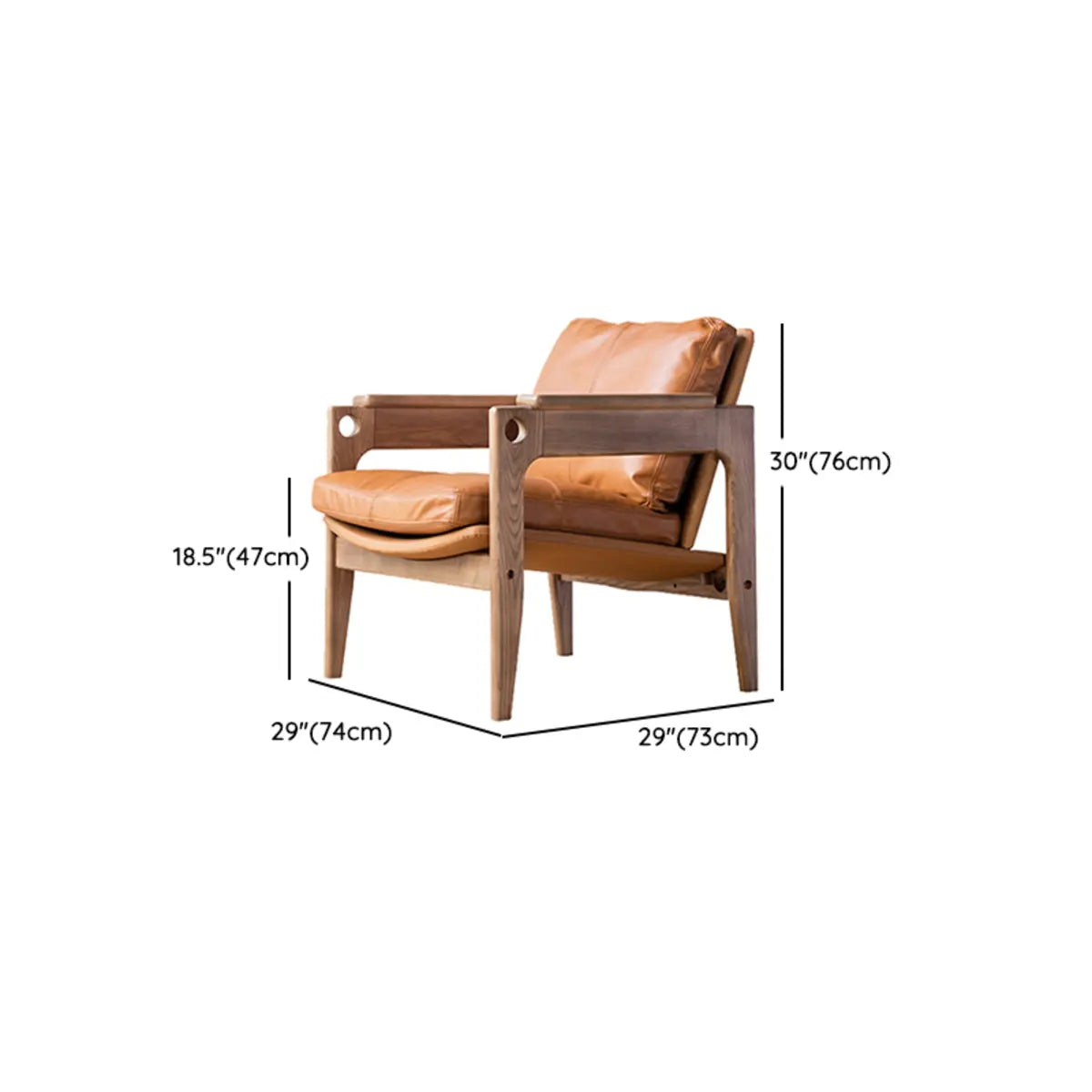 Mid-Century Leather Wood Four Leg Arm Chair