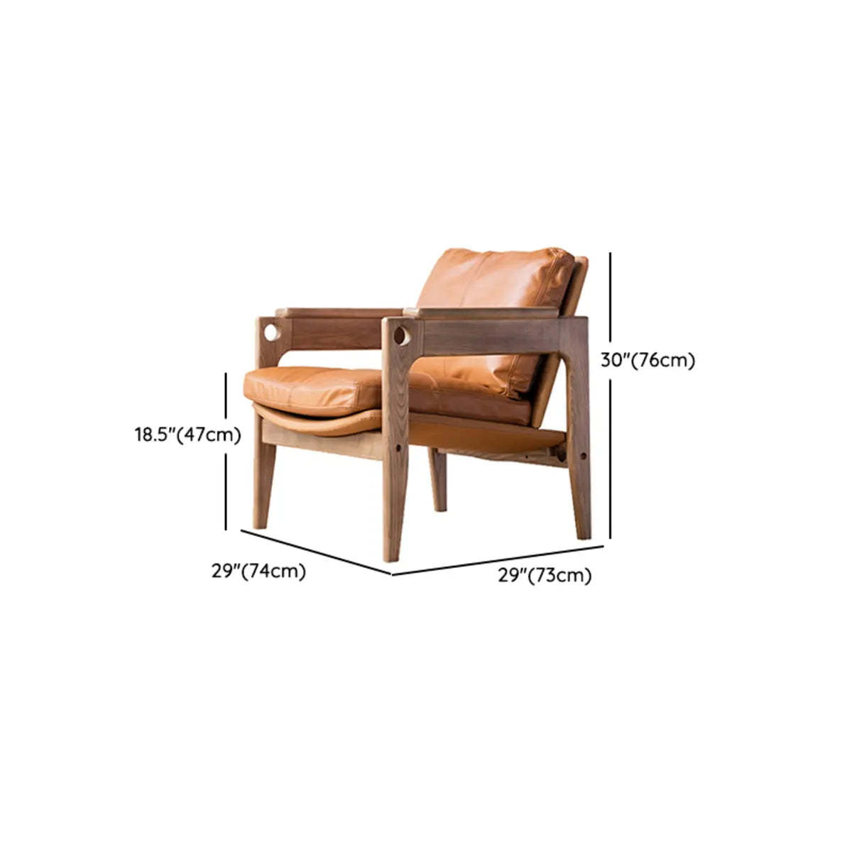 Mid-Century Leather Wood Four Leg Arm Chair