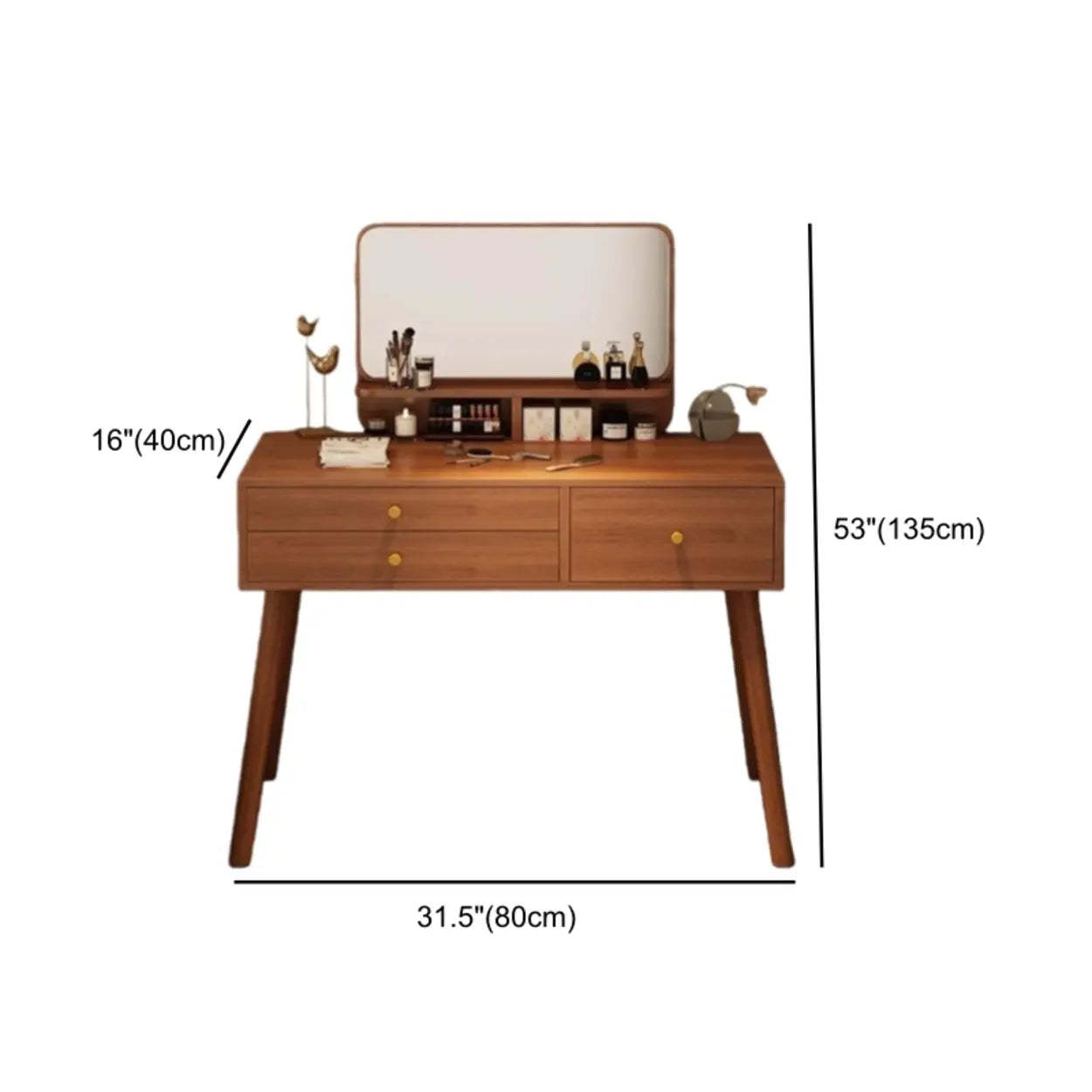 Traditional Brown Wood Makeup Vanity with Mirror
