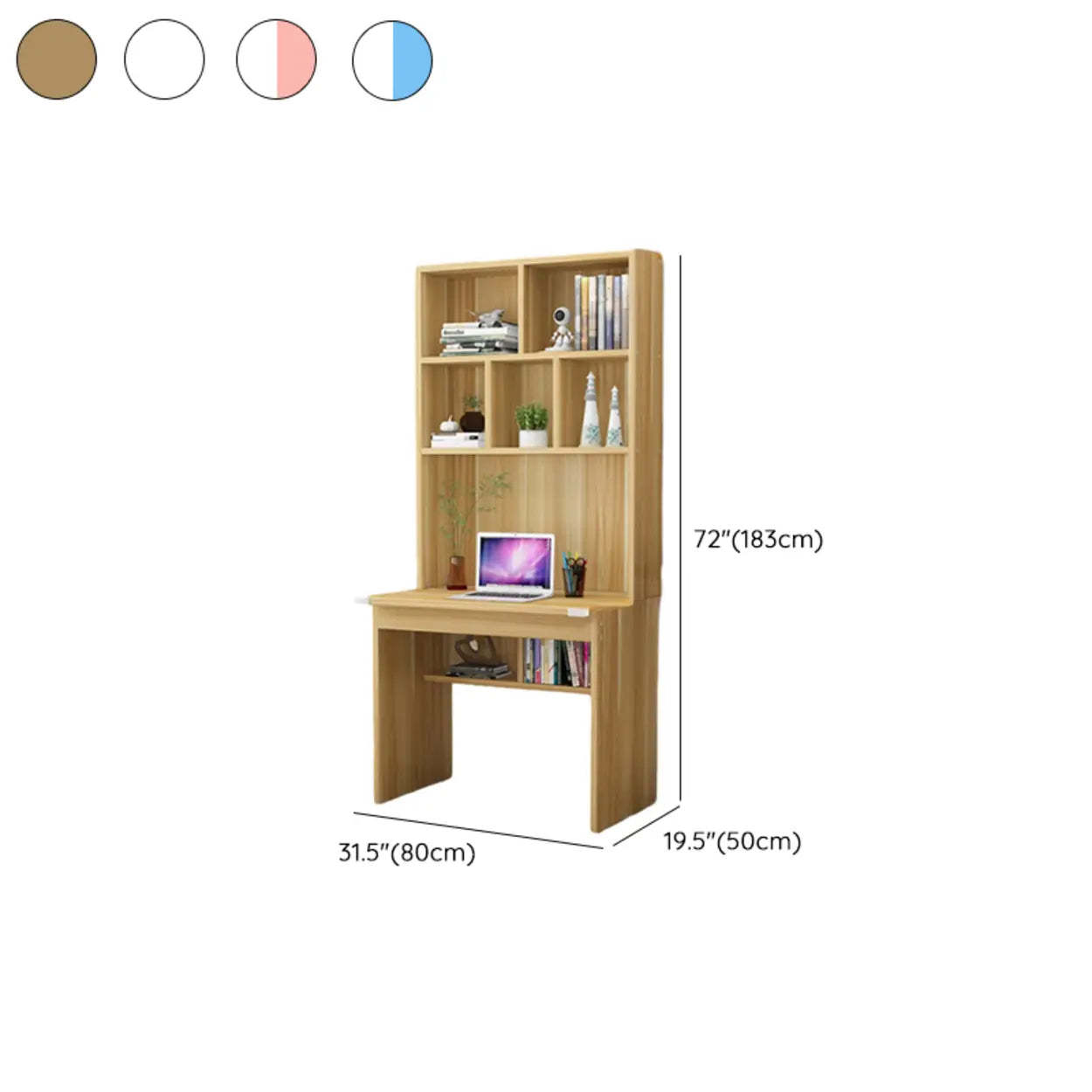 White Wood Sled Computer Desk with Cable Shelf — Without Chairs / Light Walnut