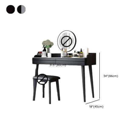 Modern Rectangle Wood LED Mirror Gray 2-Drawer Vanity — Black-Gray / Makeup Vanity & Stool