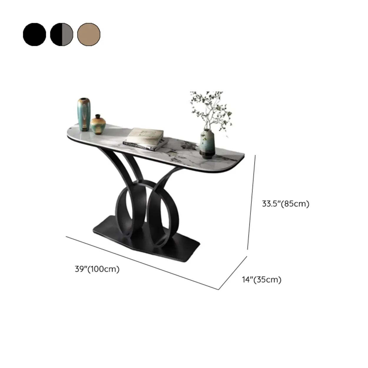 Abstract Base Metal Stone Gray Console Table — Black / Marbling