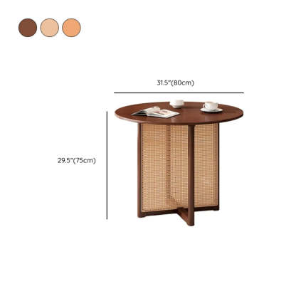 Scandinavian Woven Rattan Round Wood Dining Table