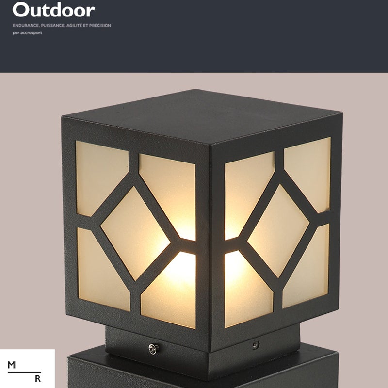 Square Stainless Steel LED Waterproof Black Modern Outdoor Light Post Lamp-Lighom