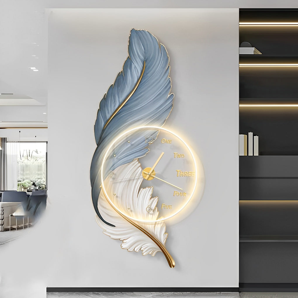 Feathers Painting Acrylic USB DC5V Round Wall Clock Wall Lamp with Remote-Lighom