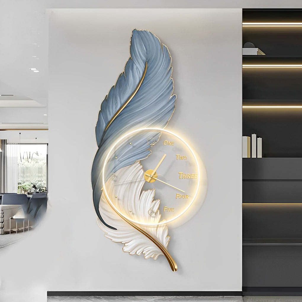 Feathers Painting Acrylic USB DC5V Round Wall Clock Wall Lamp with Remote-Lighom