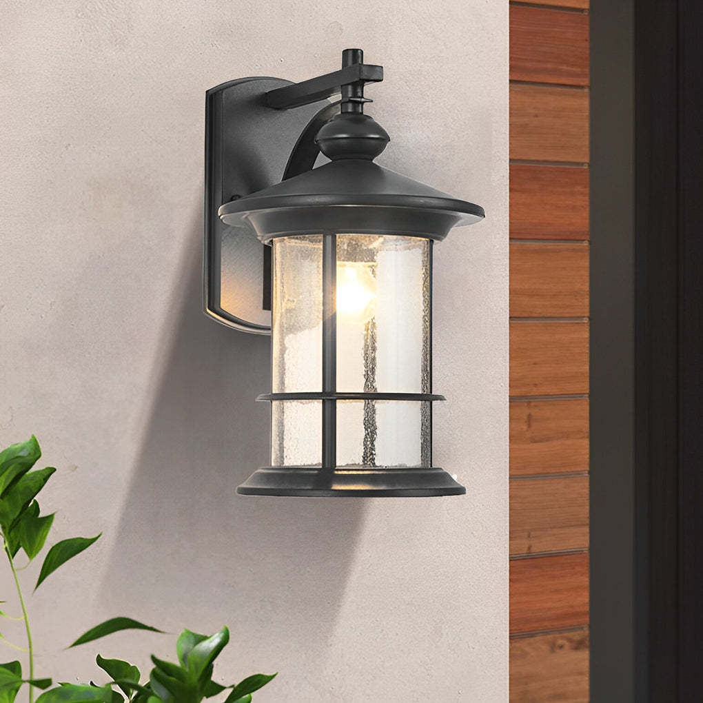Retro Aluminum Glass LED Waterproof Black American Garden Wall Lamp-Lighom