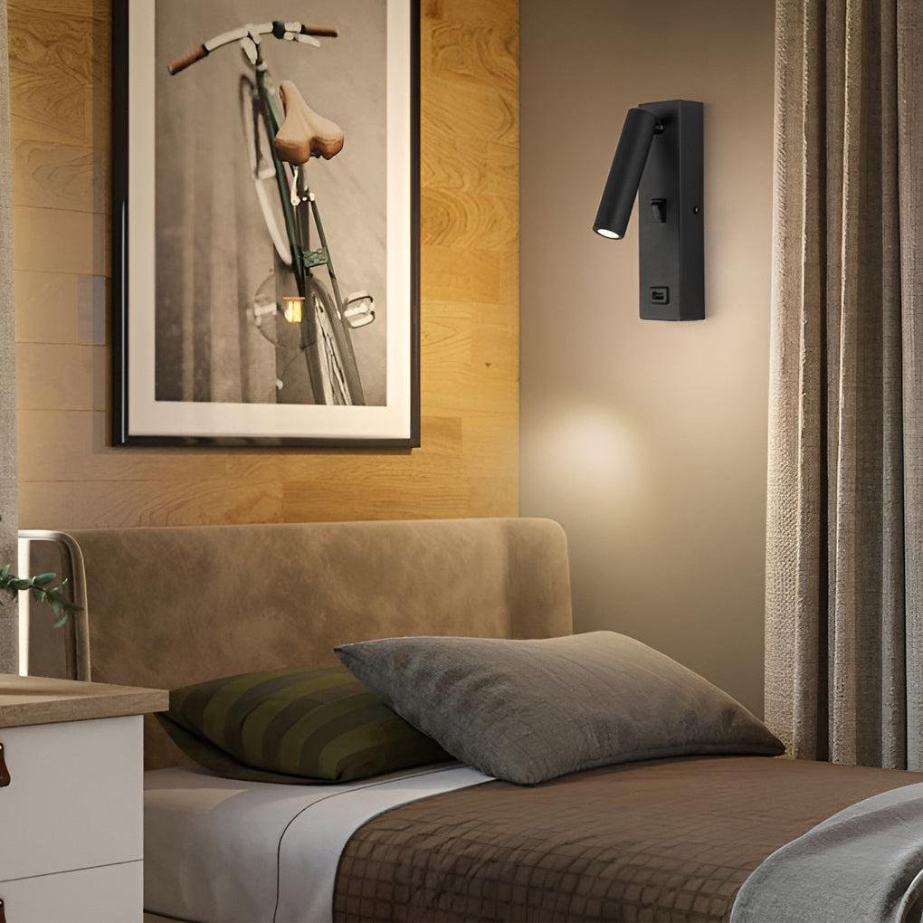 Rectangular Adjustable LED Modern Wall Lamp with Switch USB Charging Port-Lighom