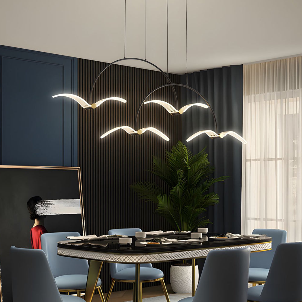 Modern LED Acrylic Seagull Linear Dining Chandelier — 2-Light / 3 Step Dimming