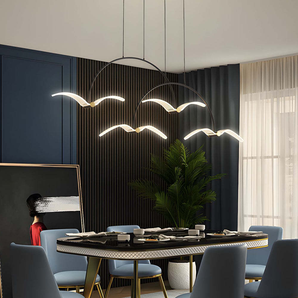 Modern LED Acrylic Seagull Linear Dining Chandelier — 2-Light / 3 Step Dimming