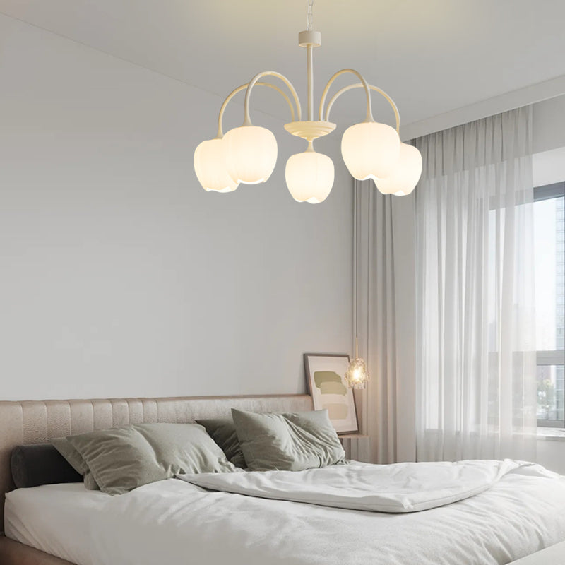 White modern tulip milky chandeliers — Cool White (6000K) / 6-Light