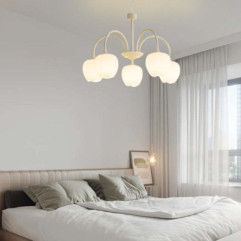 Tulips Flowers Three Step Dimming LED Milky White Modern Chandelier-Lighom