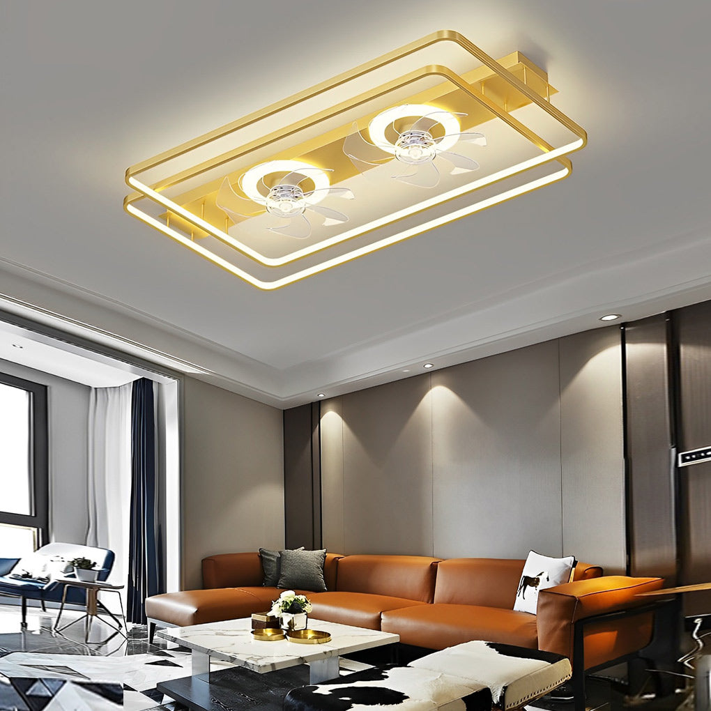 Creative Rectangular 3 Step Dimming Nordic Bladeless Ceiling Fan Lamp with 2 Fans-Lighom
