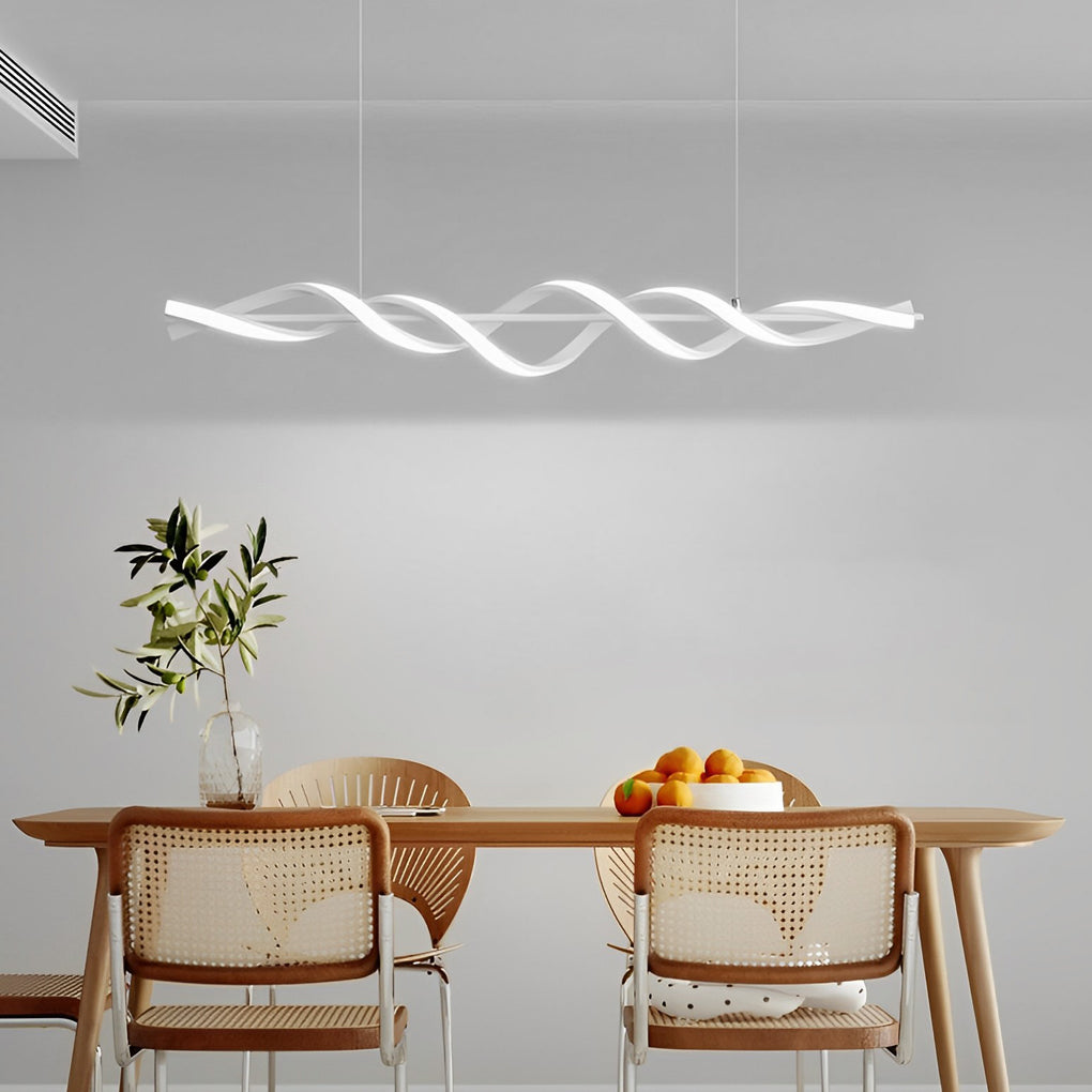 Long Wave Spiral Dimmable LED White Modern Dining Chandelier