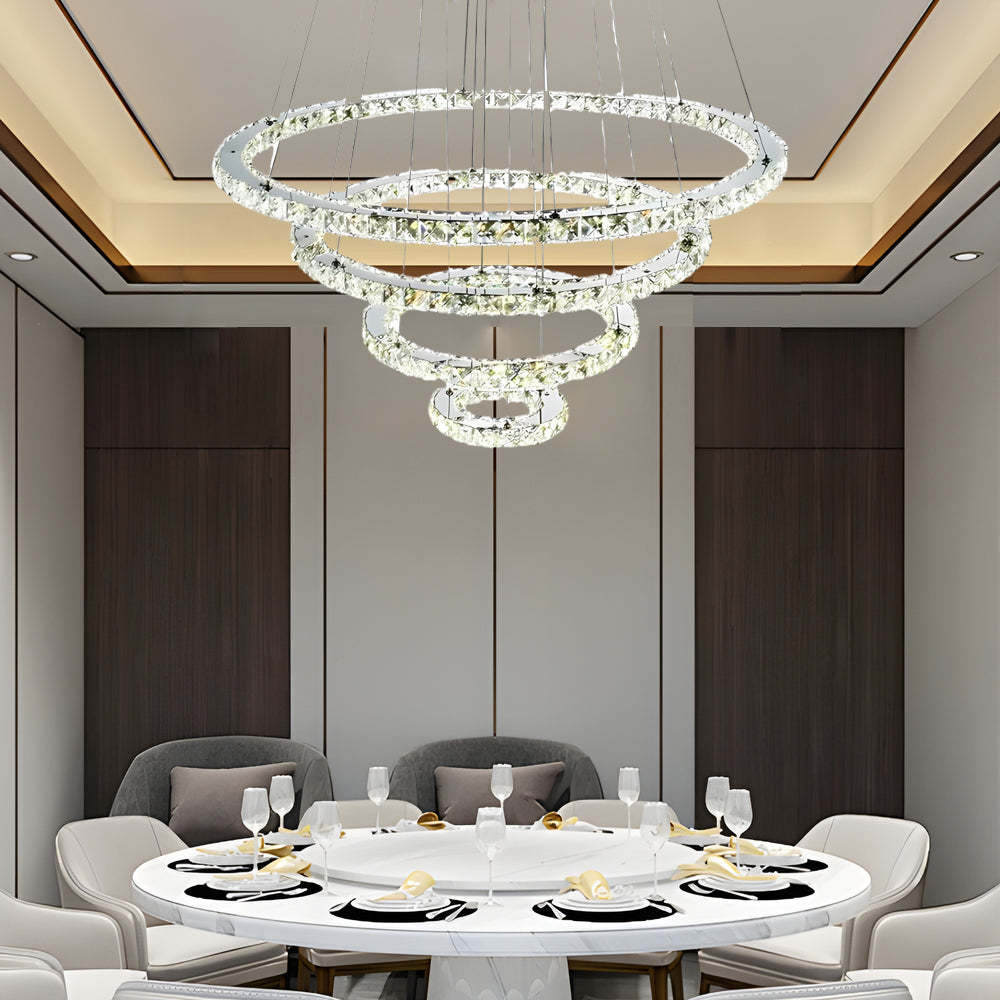 4-Ring Crystal LED Modern Pendant Chandelier