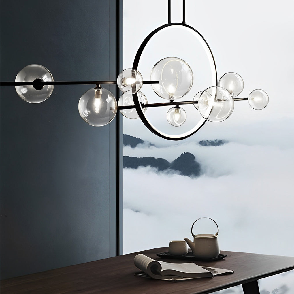 Moon Glass Bubble LED Black Postmodern Dining Chandelier