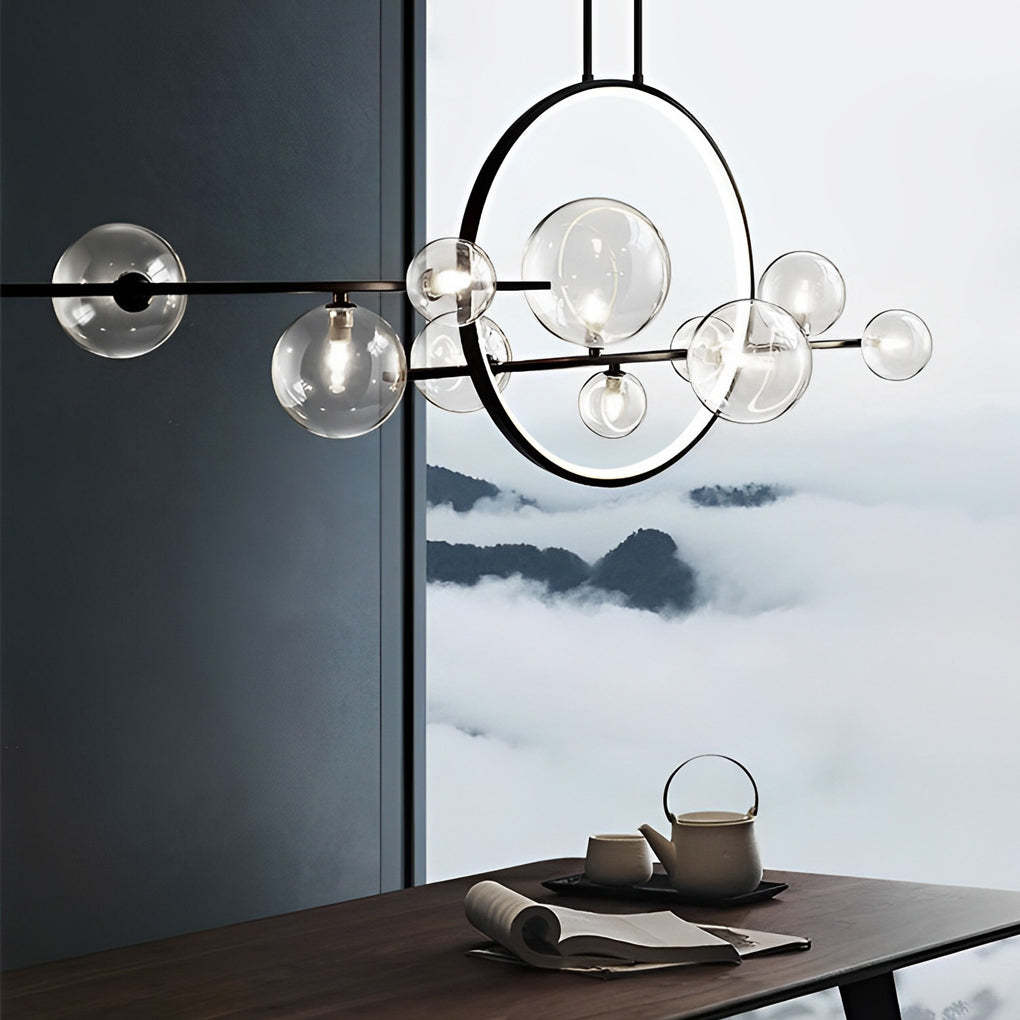 Moon Glass Bubble LED Black Postmodern Dining Chandelier