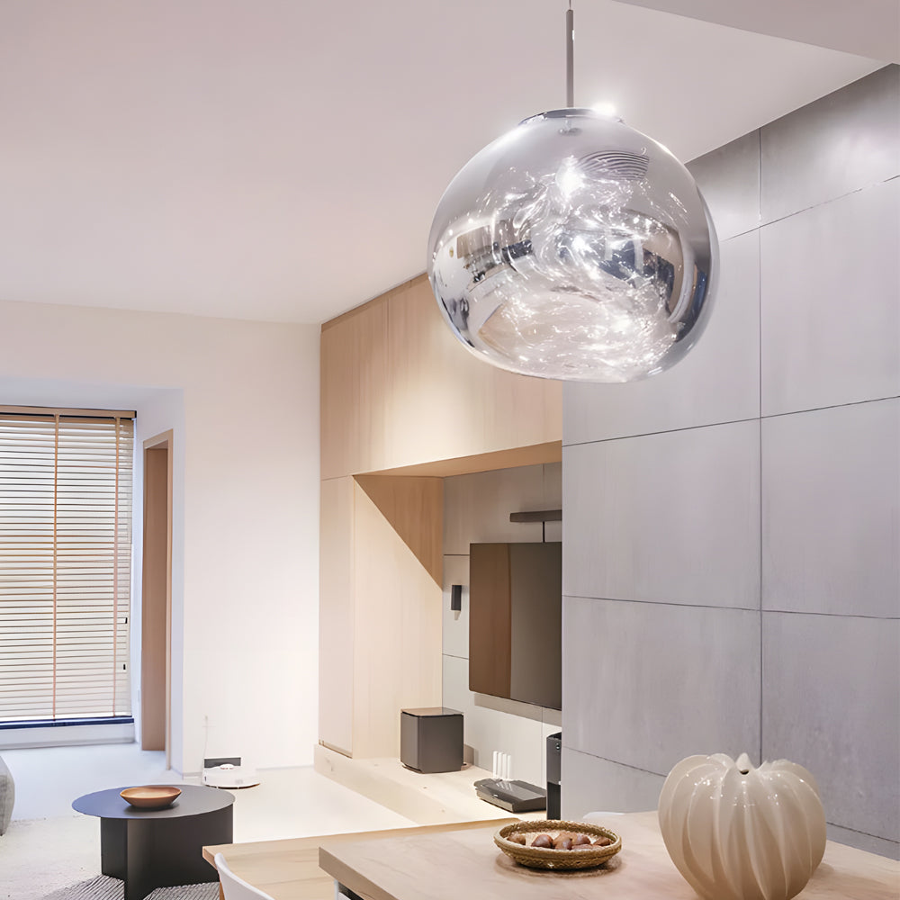Modern ball lava gray pendant lighting, Lighom — 7.9" Diameter / Cool White (6000K) / Brushed Gold