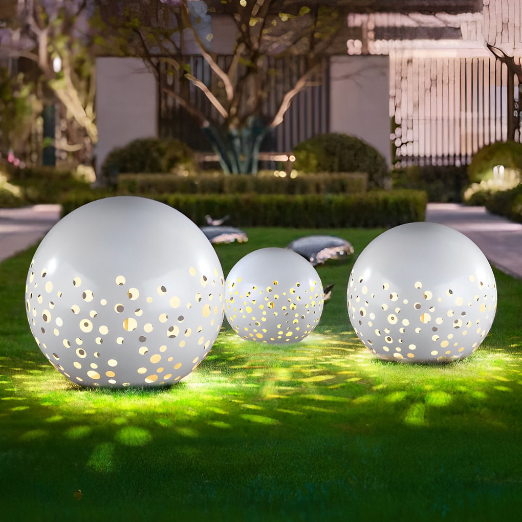 Waterproof Round Metal Hollow White Modern Outdoor Lanterns Lawn Lamp-Lighom