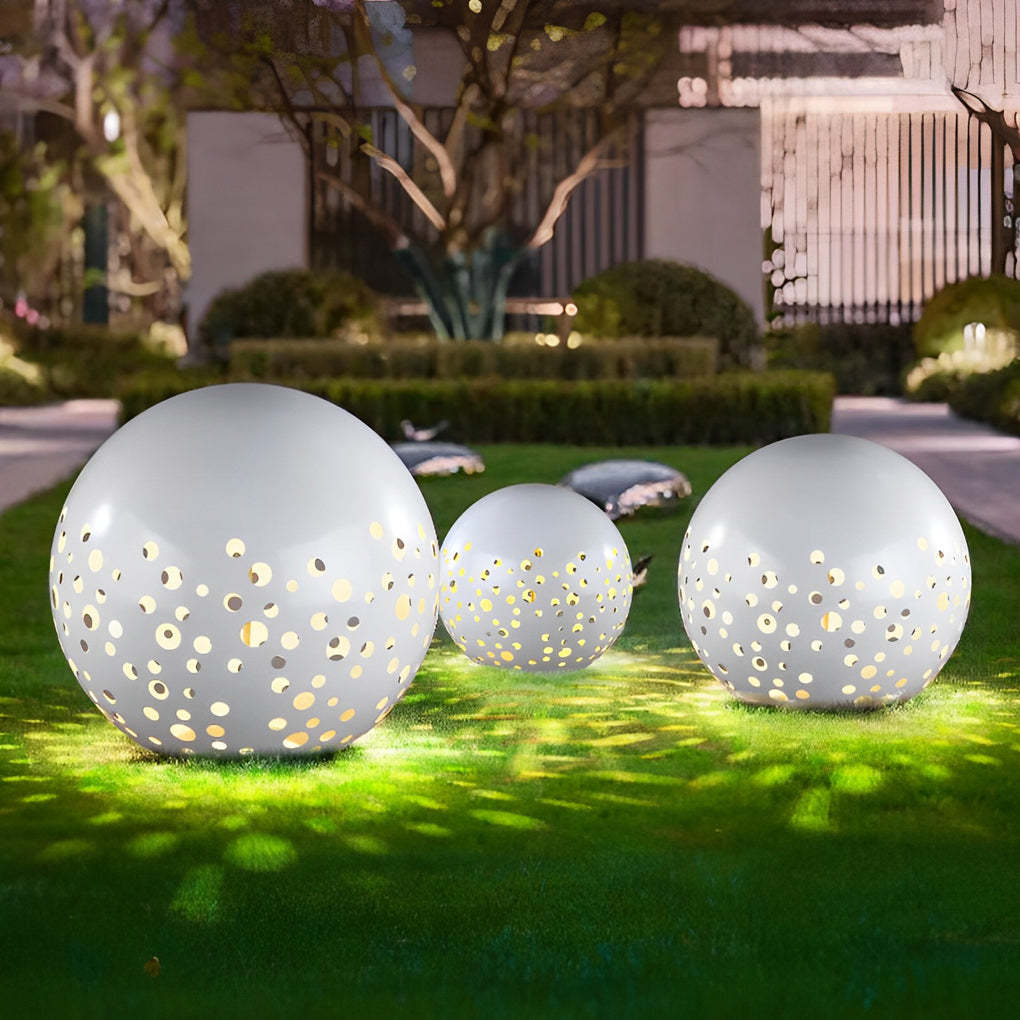 Waterproof Round Metal Hollow White Modern Outdoor Lanterns Lawn Lamp-Lighom