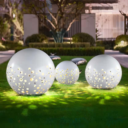Waterproof Round Metal Hollow White Modern Outdoor Lanterns Lawn Lamp-Lighom