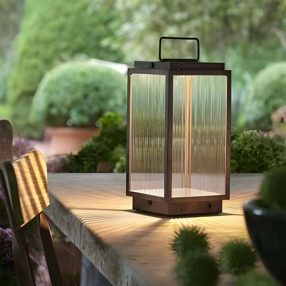 Modern 11-In Glass LED Portable Outdoor Lanterns - Hardwired-Lighom
