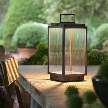 Modern 11-In Glass LED Portable Outdoor Lanterns - Hardwired-Lighom