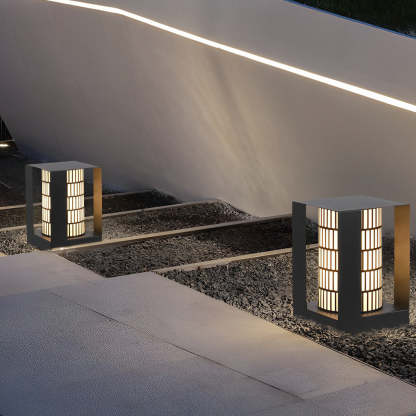 Square Lantern Waterproof LED Black Modern Backyard Landscaping Lights-Lighom
