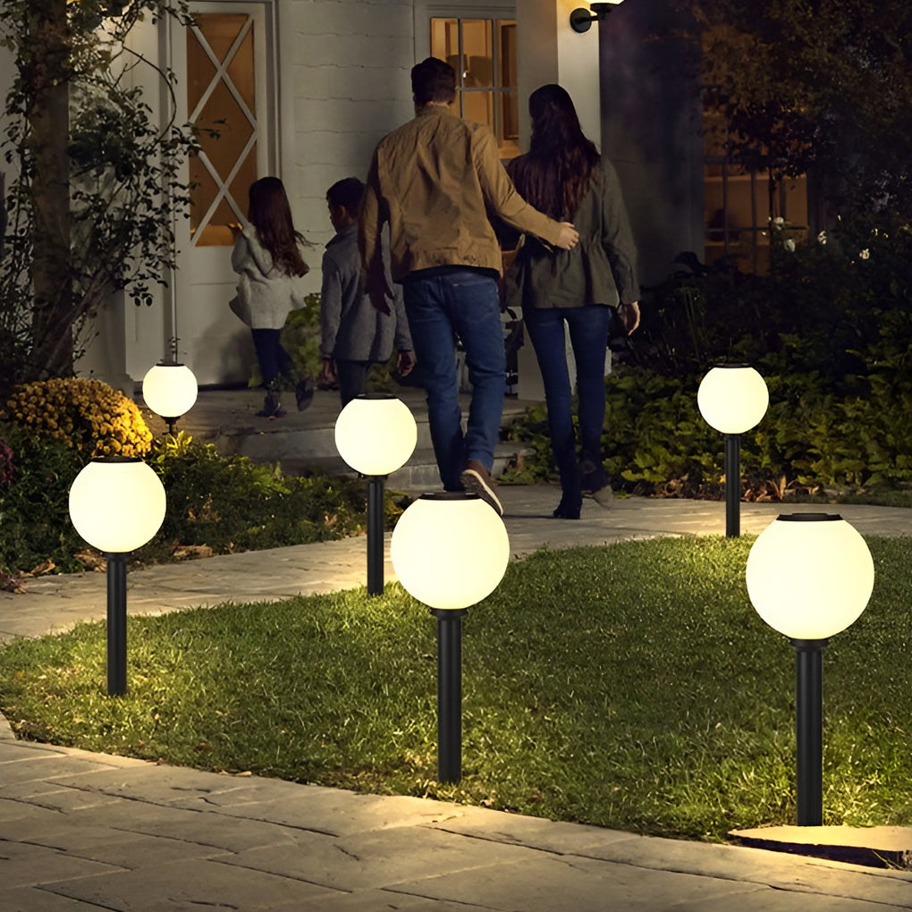 Round ball synthetic landscape lighting for outdoor space — With Base / Set of 2