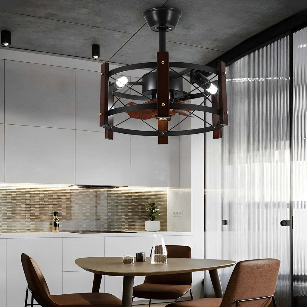 Retro Metal Black American Bladeless Ceiling Fan Chandelier