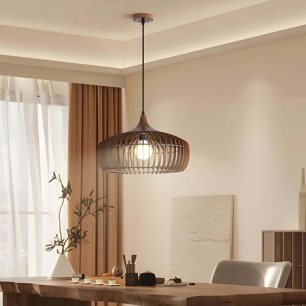 Japanese Wood Cage Pendant Light