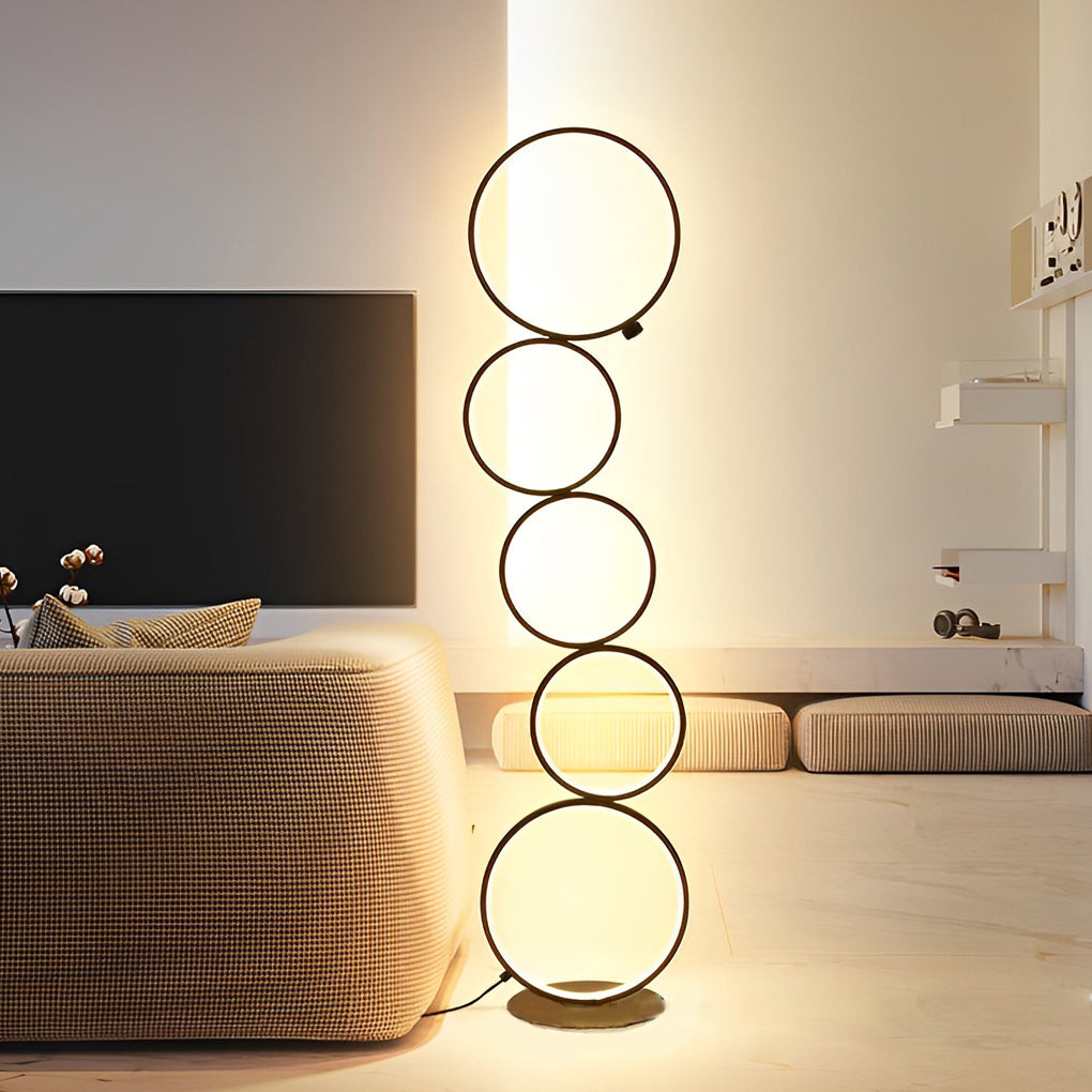 Modern Artistic 5 LED Circles Stack Floor Standing Lamp-Lighom