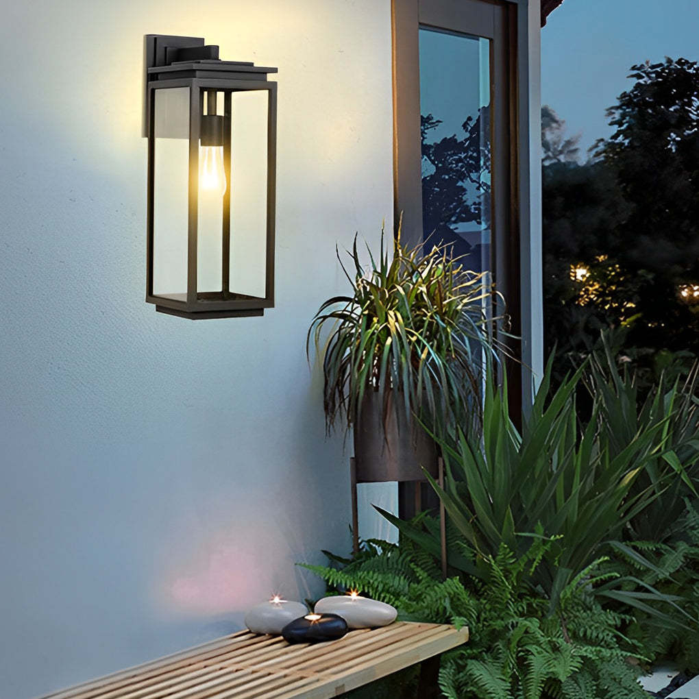 Waterproof Rectangular Glass Black Industrial Outdoor Wall Lamp Exterior Lights-Lighom