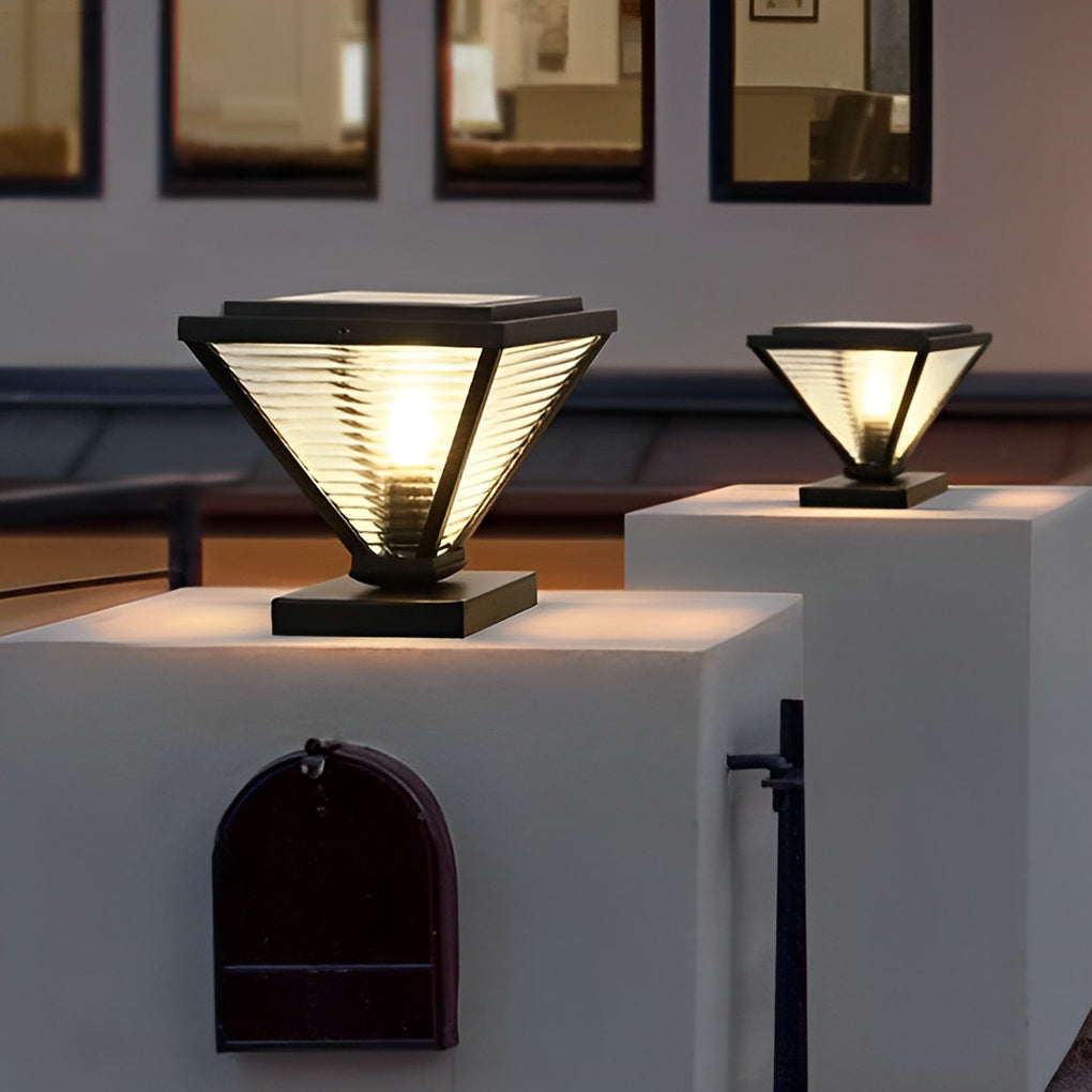 Geometric Black Modern Solar Fence Post Light