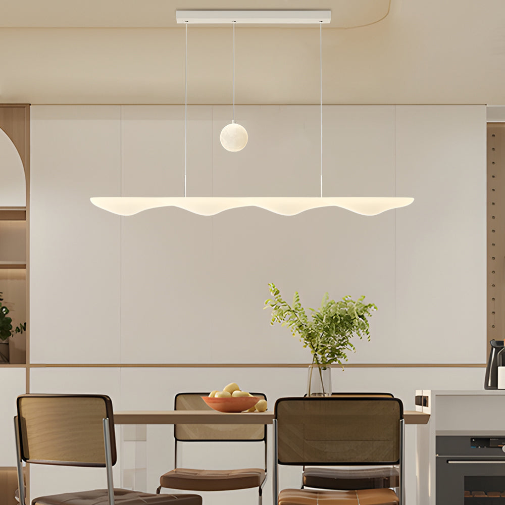 Long Strip Wave Moon Dimmable White Modern Chandelier