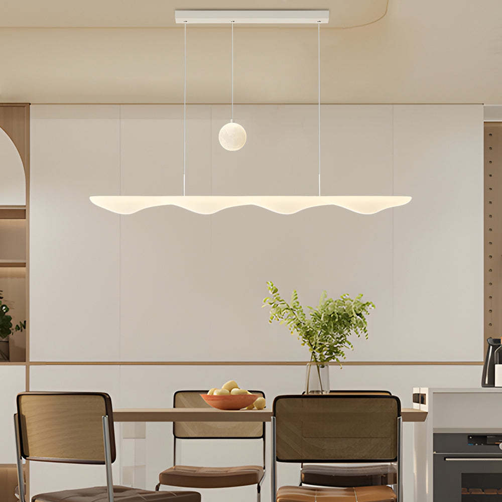 Long Strip Wave Moon Dimmable White Modern Chandelier