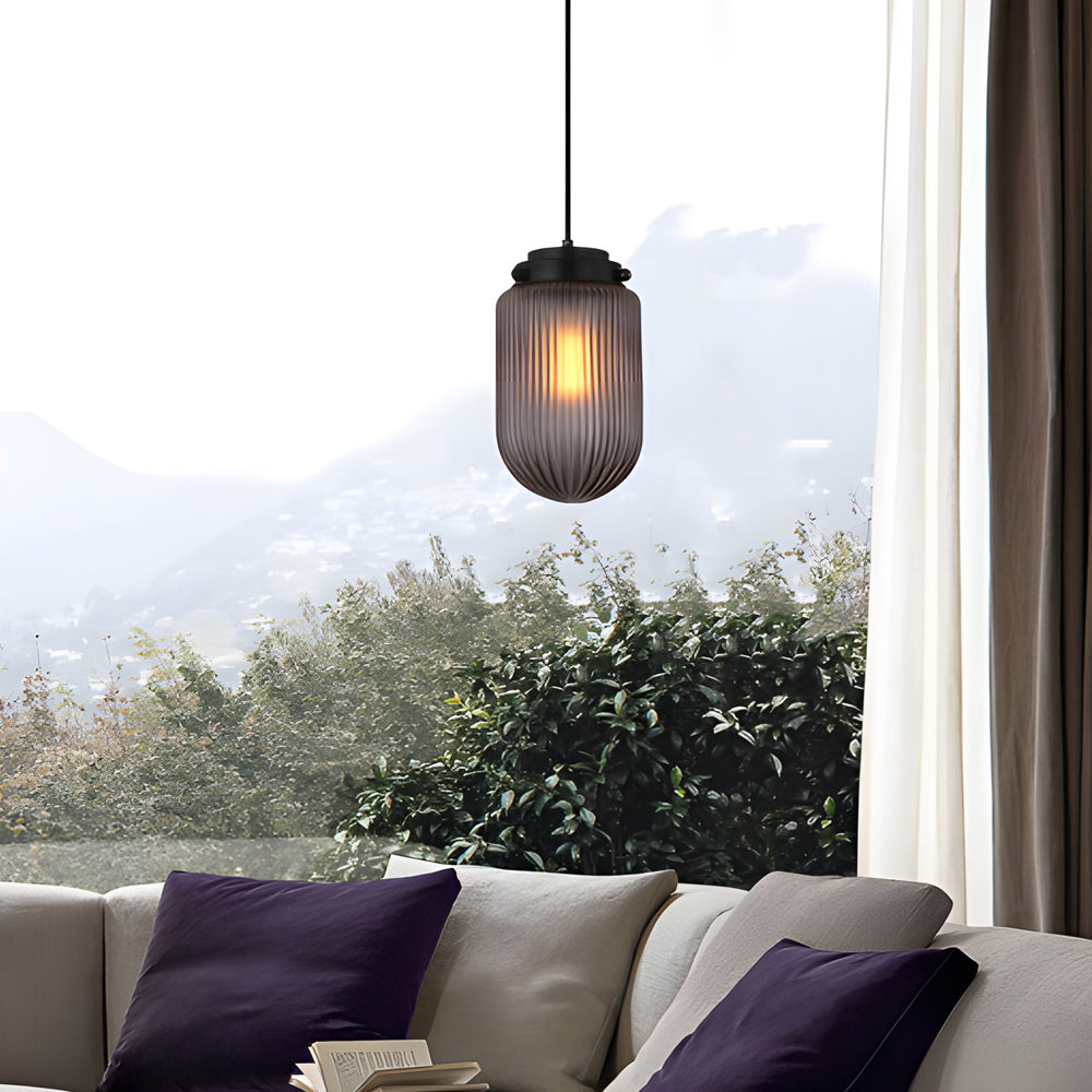 Modern Pinecone Ribbed Smoke Gray Glass Pendant