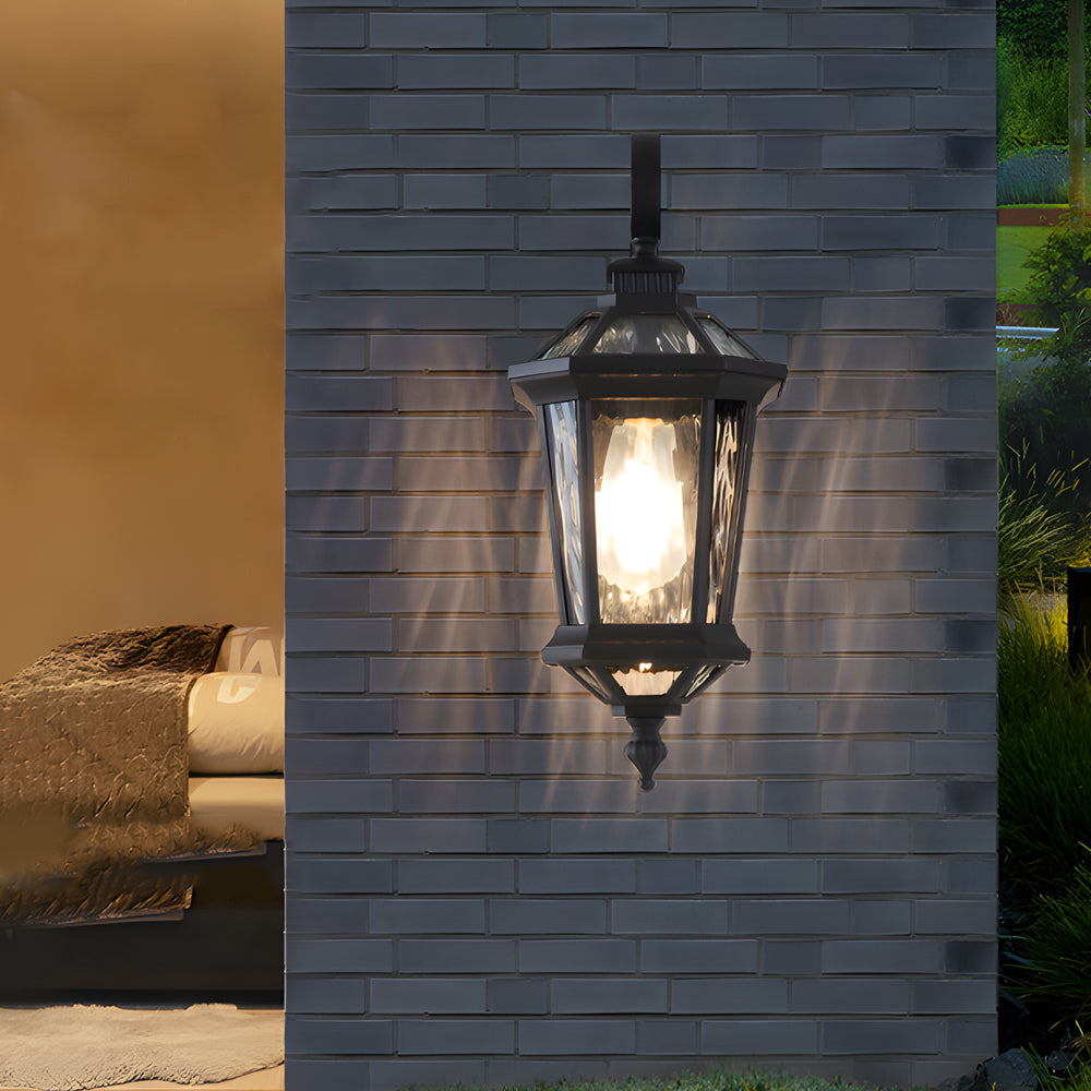 1-Light Black Clear Water Glass Outdoor Wall Light Lantern Wall Sconce Porch Wall Mounted Lights Exterior Wall Lamp-Lighom