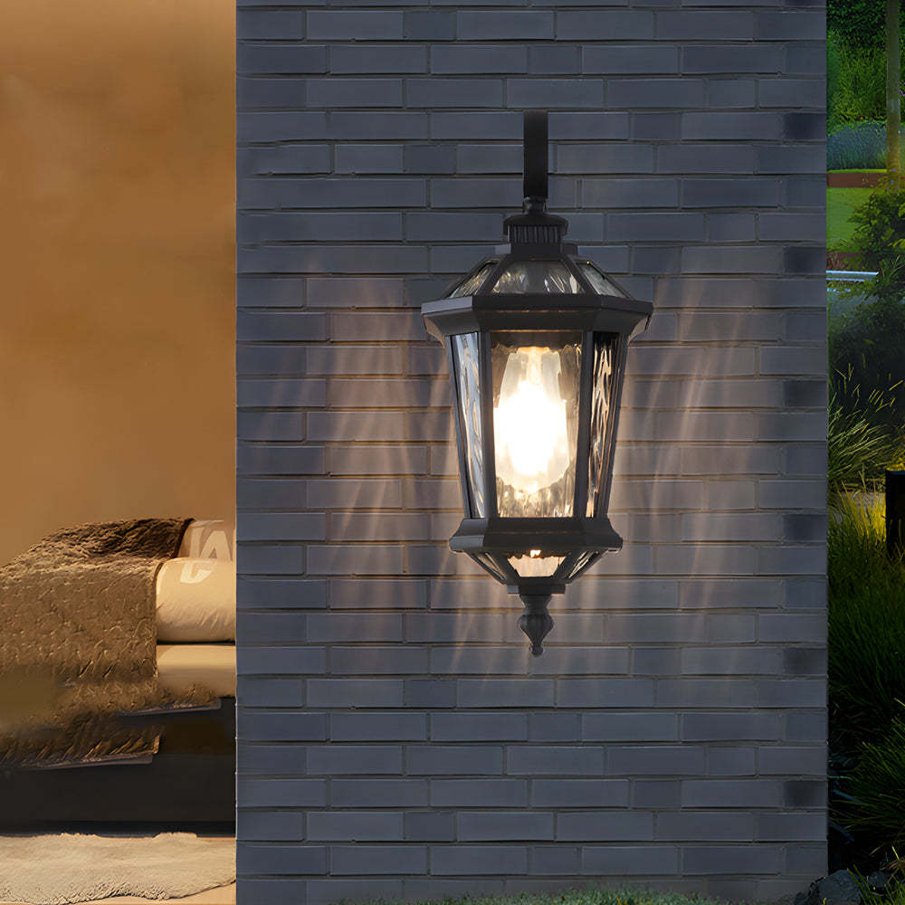 1-Light Black Clear Water Glass Outdoor Wall Light Lantern Wall Sconce Porch Wall Mounted Lights Exterior Wall Lamp-Lighom