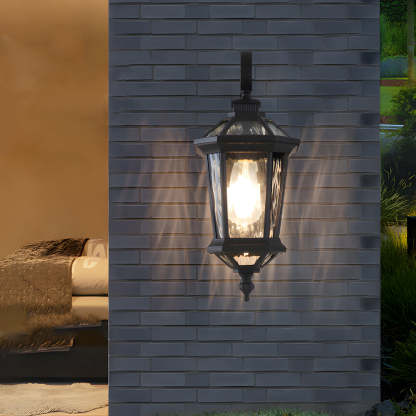 1-Light Black Clear Water Glass Outdoor Wall Light Lantern Wall Sconce Porch Wall Mounted Lights Exterior Wall Lamp-Lighom