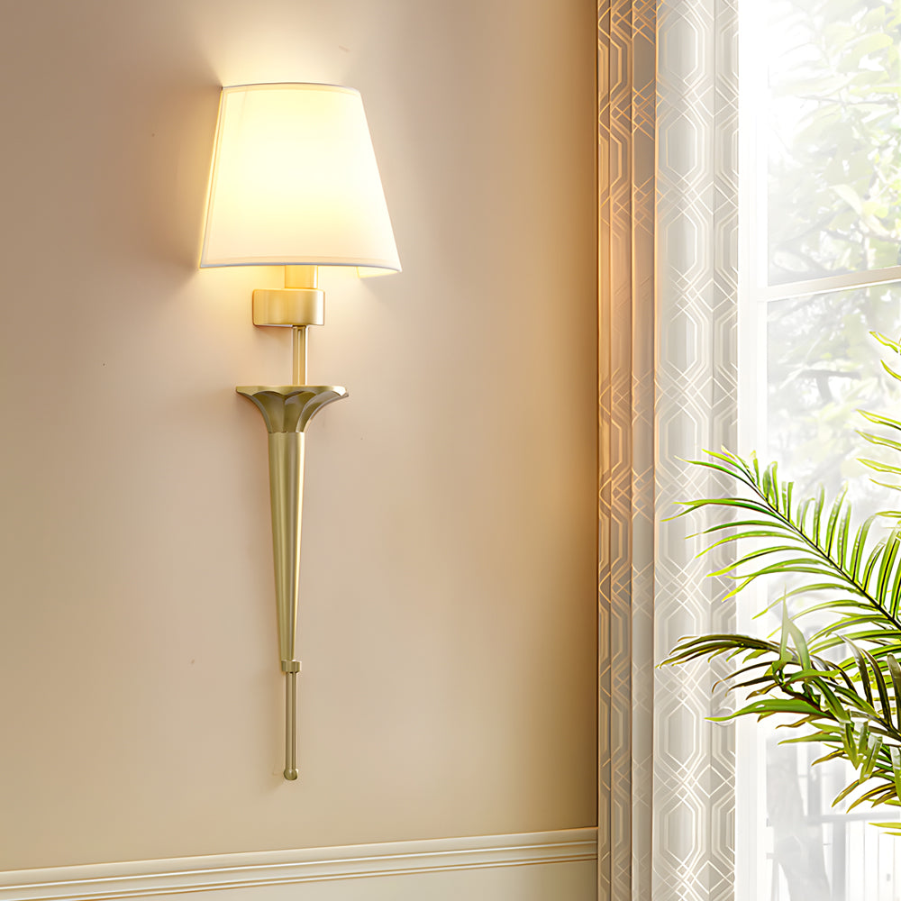 25.98-In H. Gold/Black Copper 1-Light American Wall Sconce with Fabric Shade-Lighom