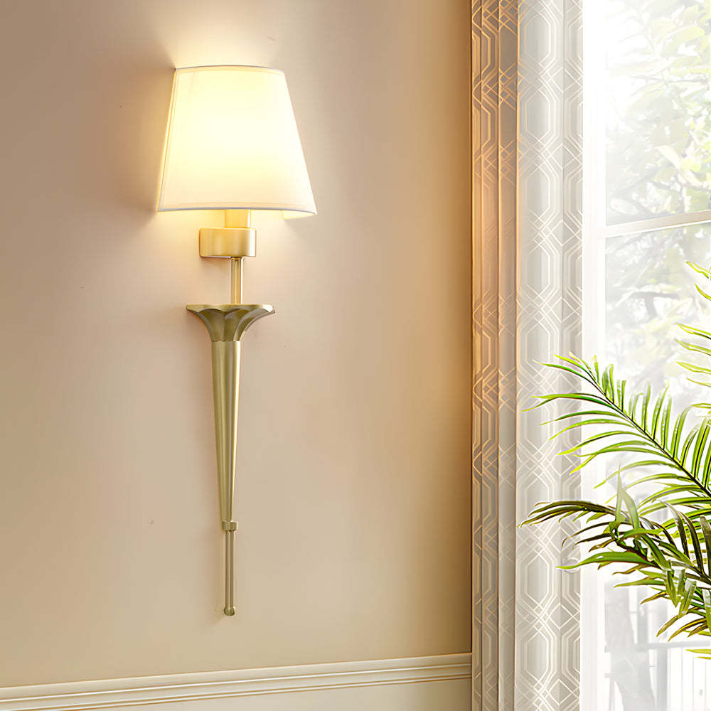 25.98-In H. Gold/Black Copper 1-Light American Wall Sconce with Fabric Shade-Lighom