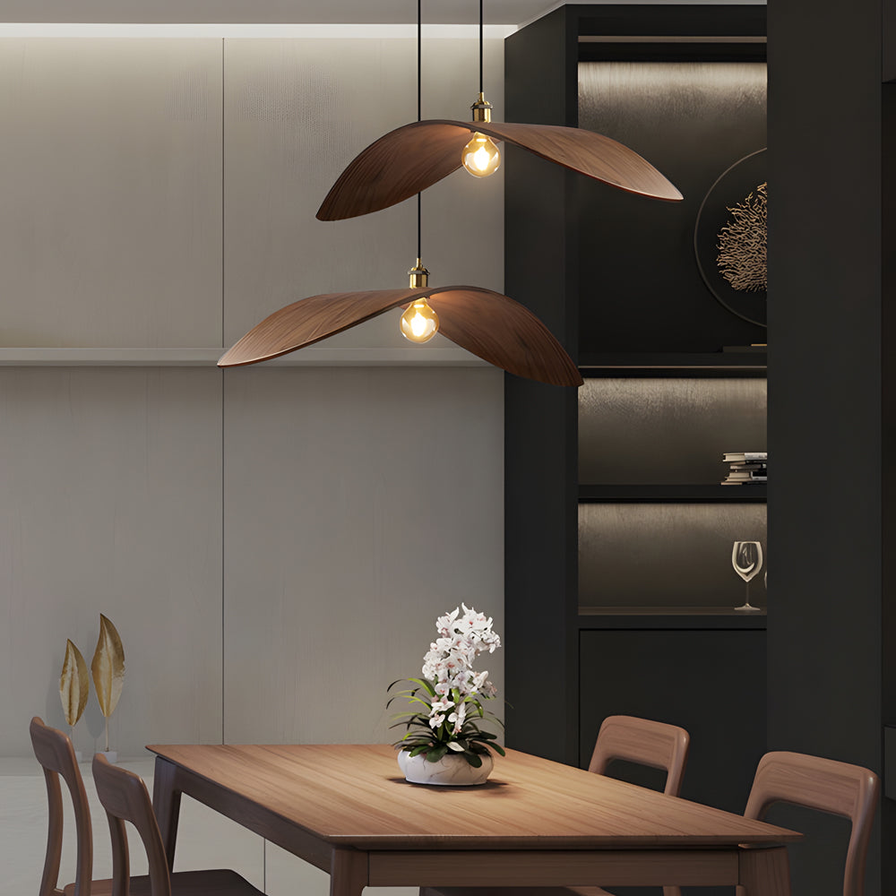 Wabi-Sabi Walnut Bar Leaf Curve Wood Pendant Light