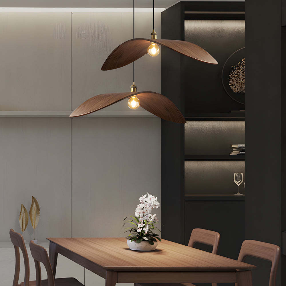 Wabi-Sabi Walnut Bar Leaf Curve Wood Pendant Light