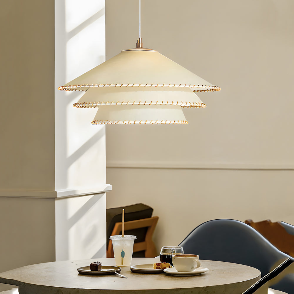 Rustic 3-Tier Parchment 1-Light Fabric Shade Pendant Light
