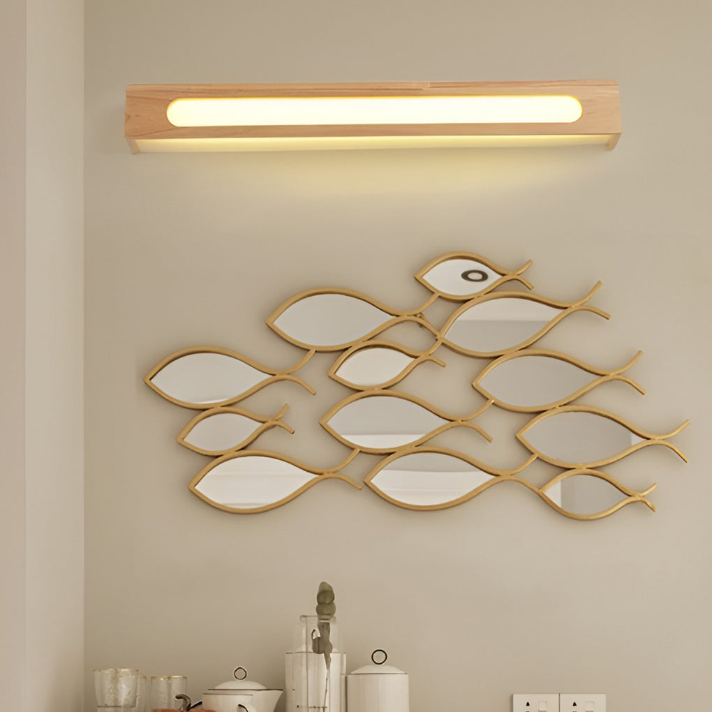 Rectangular Wood Waterproof LED Nordic Wall Lamp Mirror Light Sconces-Lighom
