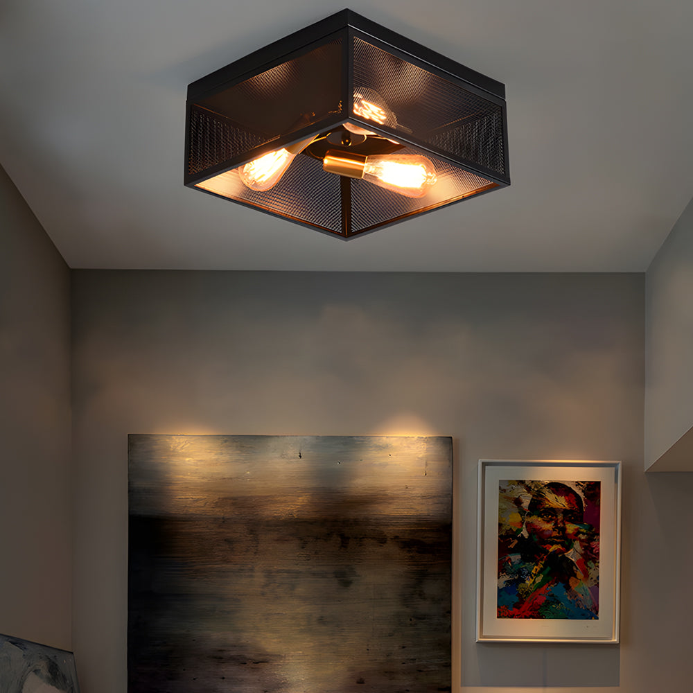 Square Iron Frame American Country Ceiling Light