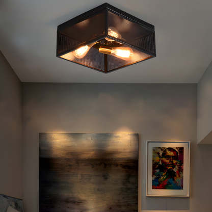 Square Iron Frame American Country Ceiling Light